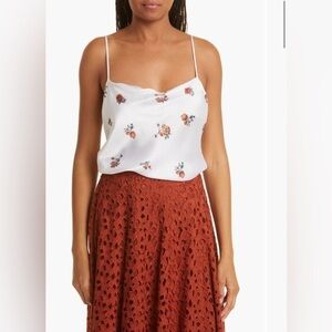 NWT Vince 100% Silk Floral Camisole in Optic‎ White Size Large